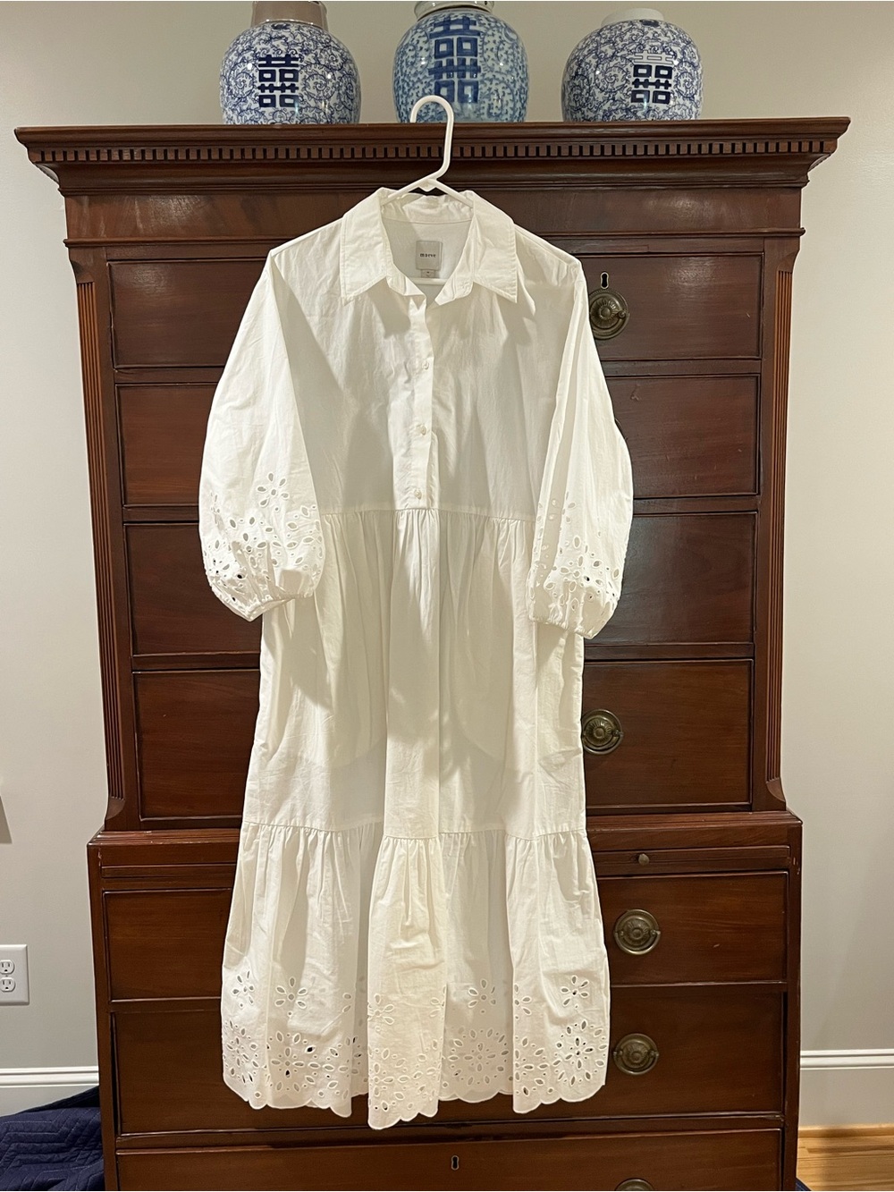 Maeve White Eyelet Tiered Midi Dress